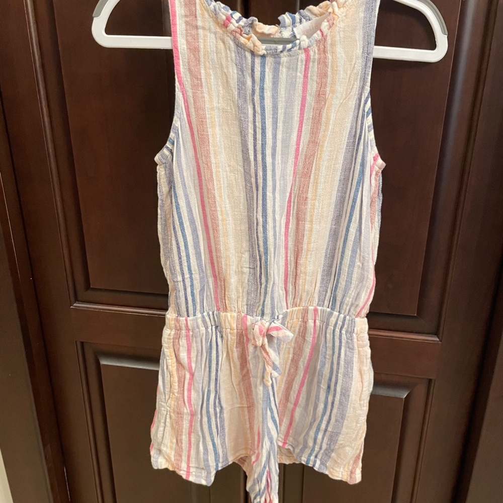 Bella Dahl Girls-Striped Washed Linen Romper-size 8-multi